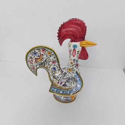 Hand Painted Portuguese Rooster Figurine, Coimbra Ceramic Folk Art
