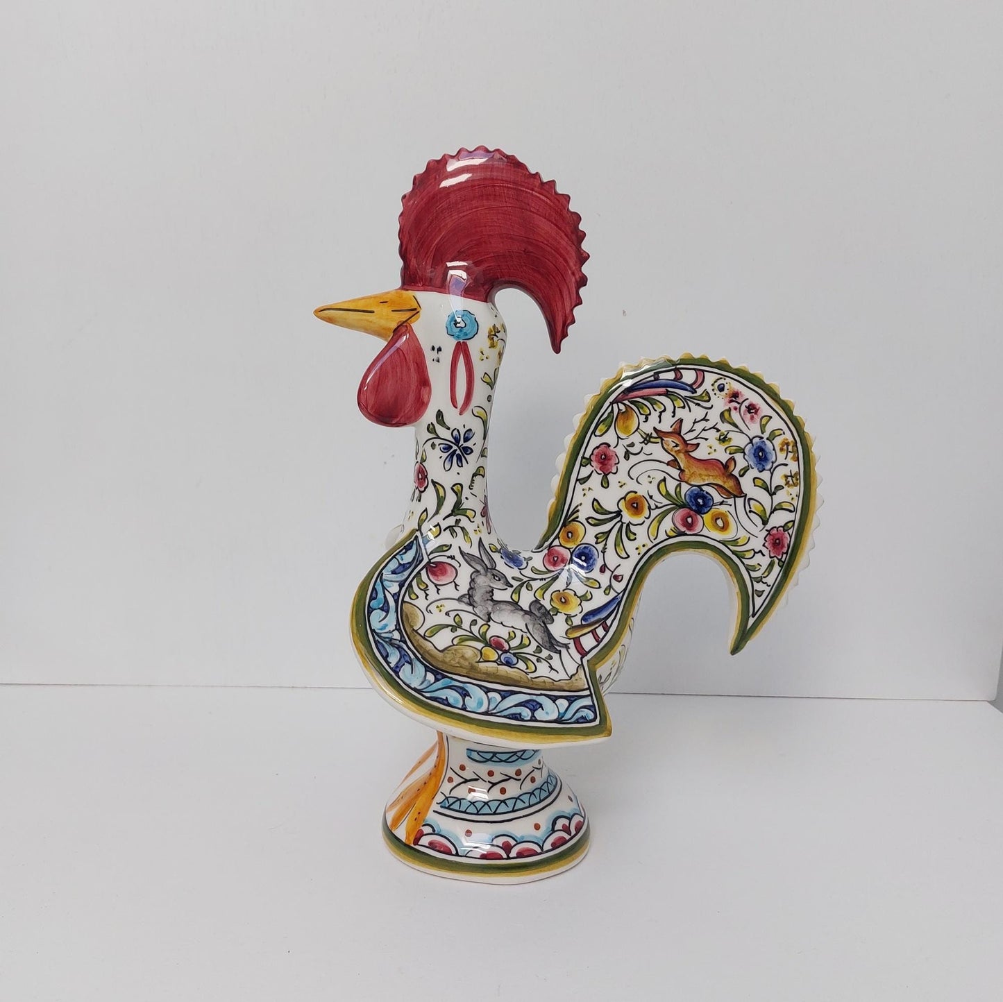 Hand Painted Portuguese Rooster Figurine, Coimbra Ceramic Folk Art