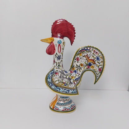 Hand Painted Portuguese Rooster Figurine, Coimbra Ceramic Folk Art