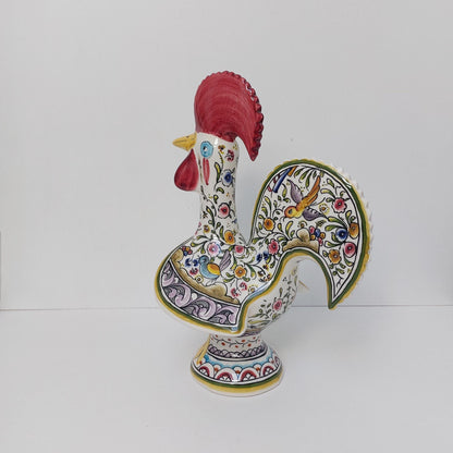 Hand Painted Portuguese Rooster Figurine, Coimbra Ceramic Folk Art
