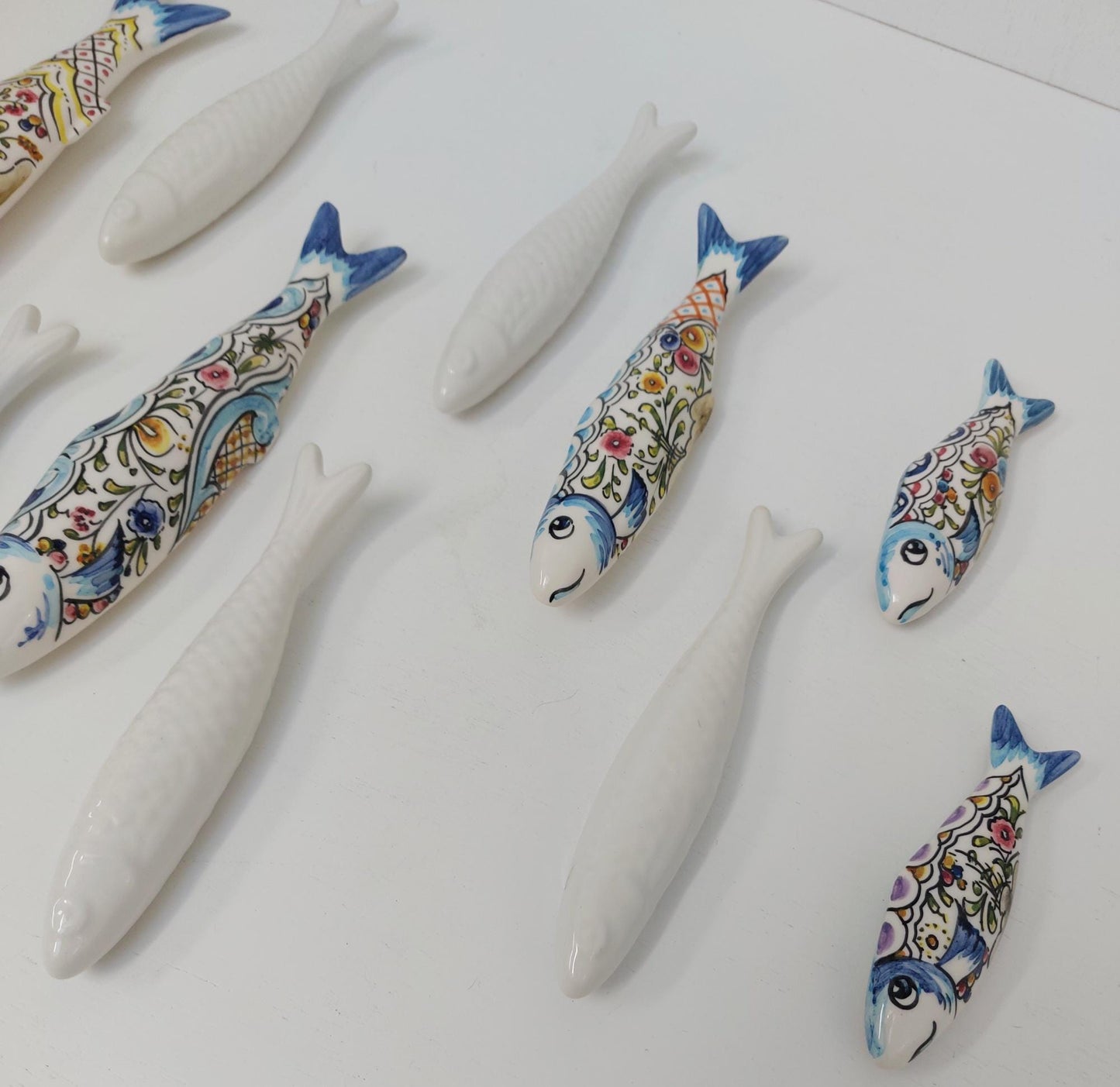 Hand Painted Ceramic Sardines Wall Art, Portuguese Decor, Set of 10