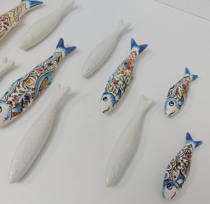Hand Painted Ceramic Sardines Wall Art, Portuguese Decor, Set of 10
