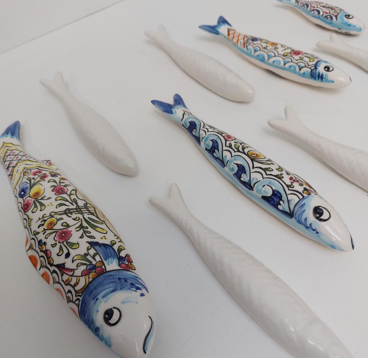Hand Painted Ceramic Sardines Wall Art, Portuguese Decor, Set of 10
