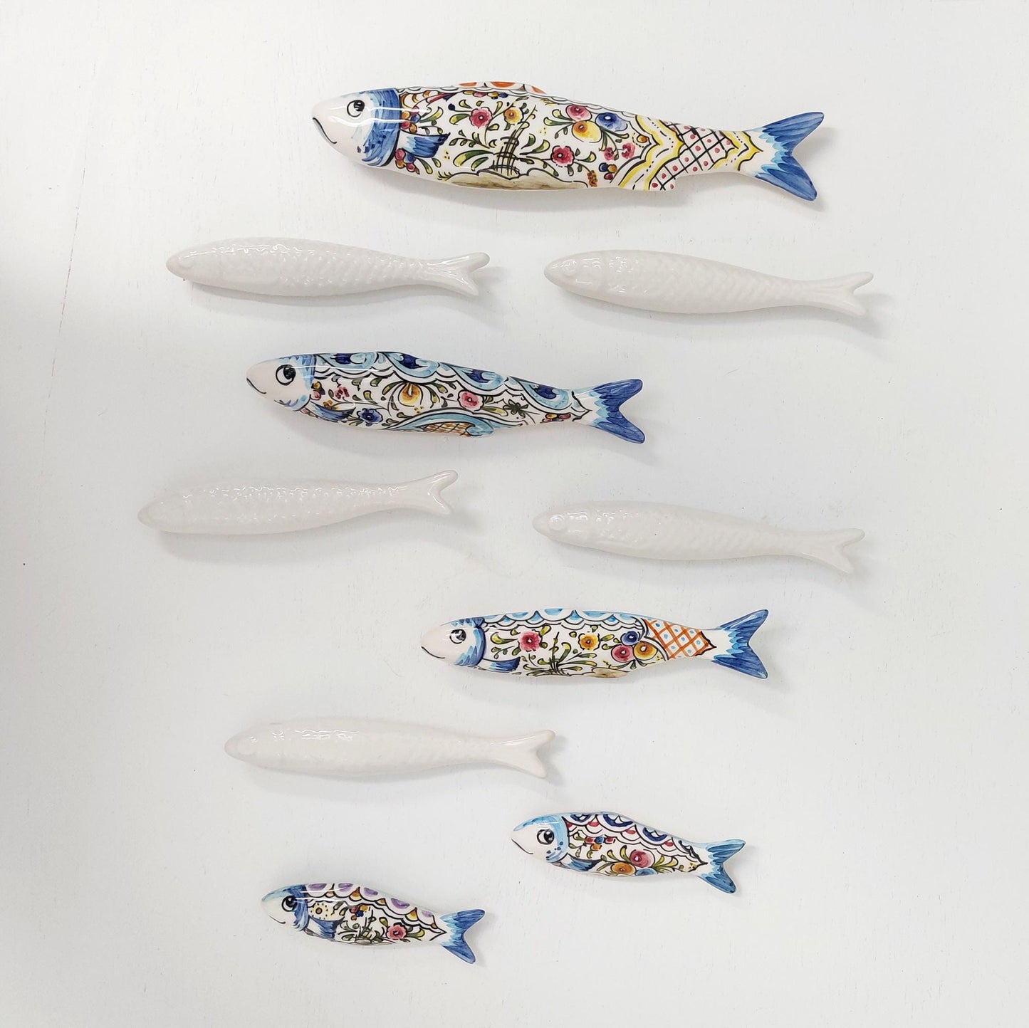 Hand Painted Ceramic Sardines Wall Art, Portuguese Decor, Set of 10