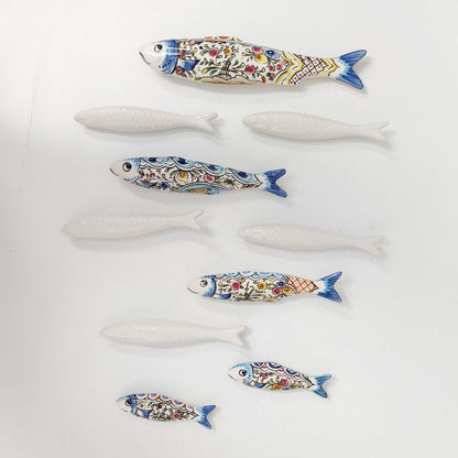 Hand Painted Ceramic Sardines Wall Art, Portuguese Decor, Set of 10