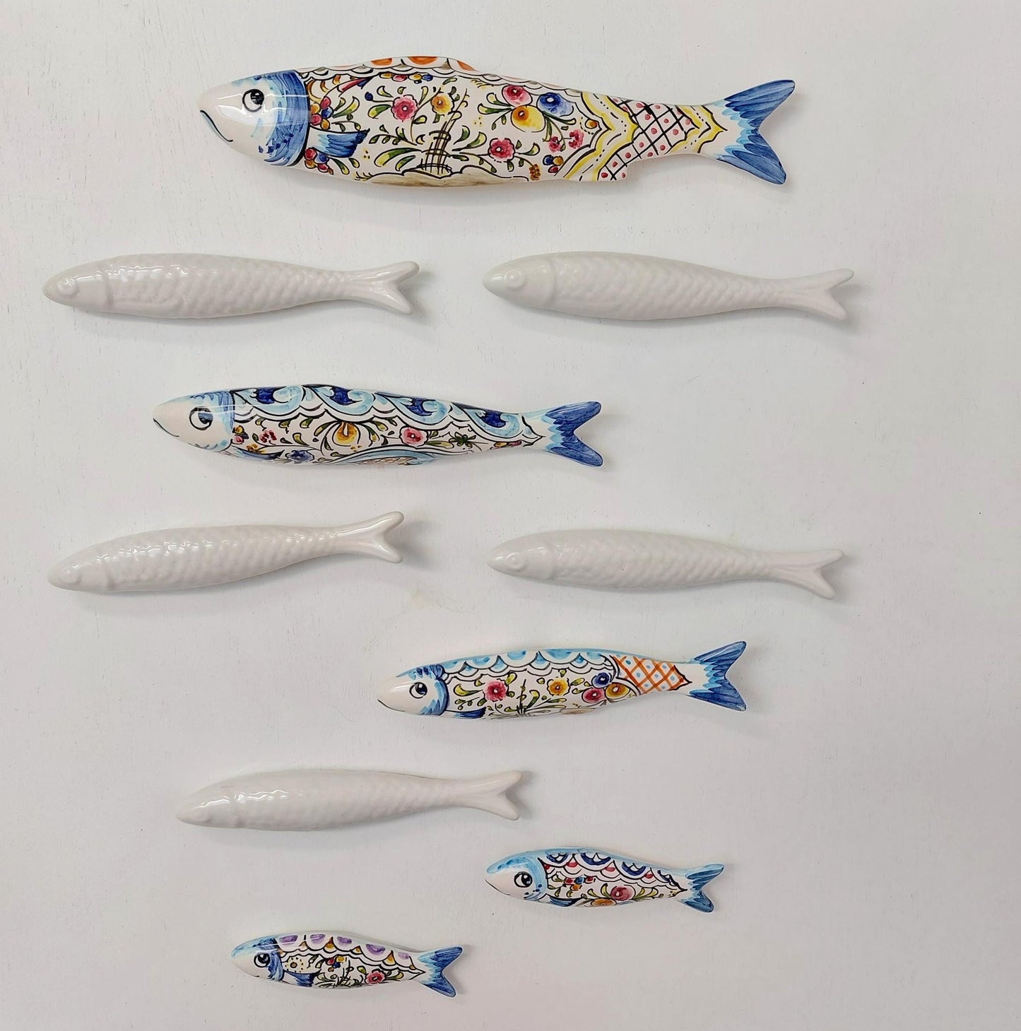Hand Painted Ceramic Sardines Wall Art, Portuguese Decor, Set of 10