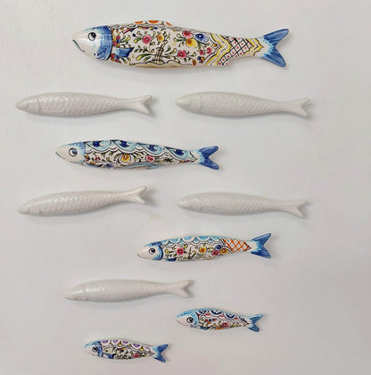 Hand Painted Ceramic Sardines Wall Art, Portuguese Decor, Set of 10