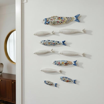 Hand Painted Ceramic Sardines Wall Art, Portuguese Decor, Set of 10