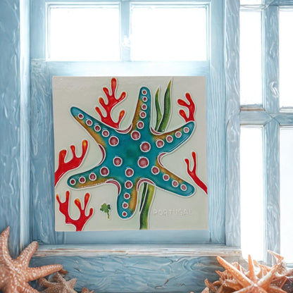 Hand-Painted Portuguese Ceramic Tile, Marine Animal Wall Art