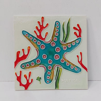Hand-Painted Portuguese Ceramic Tile, Marine Animal Wall Art