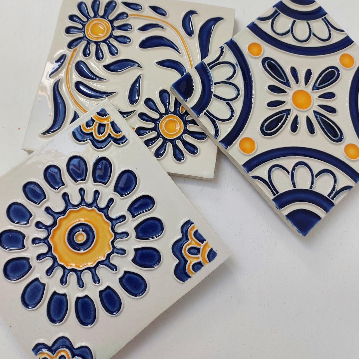Hand-Painted Portuguese Ceramic Tile Mural, Marine Art, Set of 3