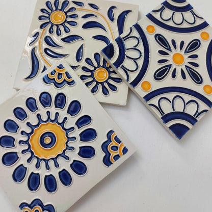 Hand-Painted Portuguese Ceramic Tile Mural, Marine Art, Set of 3
