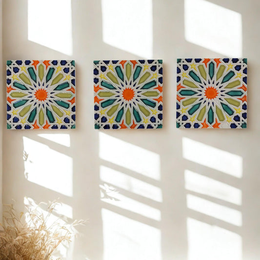 Hand-Painted Portuguese Ceramic Tile Mural, Marine Animals (x3)