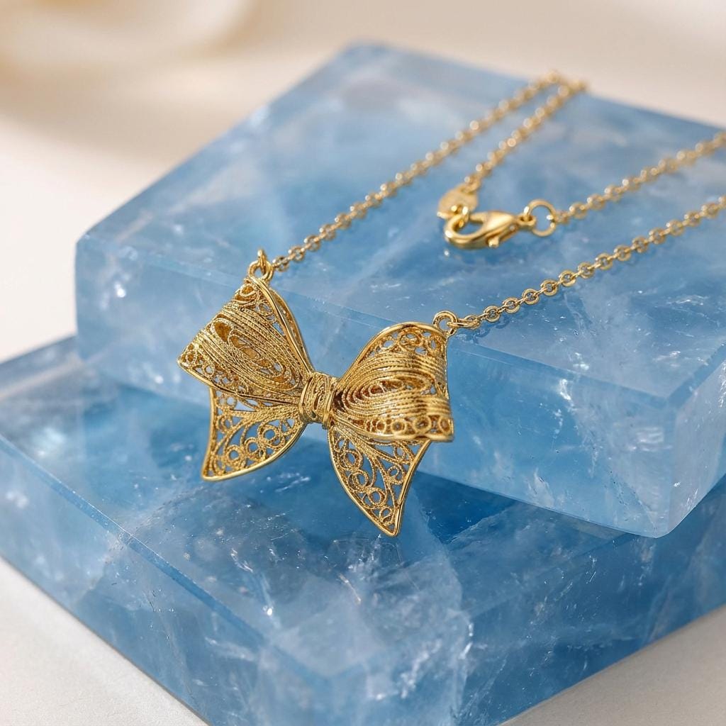 Portuguese Filigree Jewelry Necklace in Gold-Plated Stainless Steel | Jewelry Gift for Her