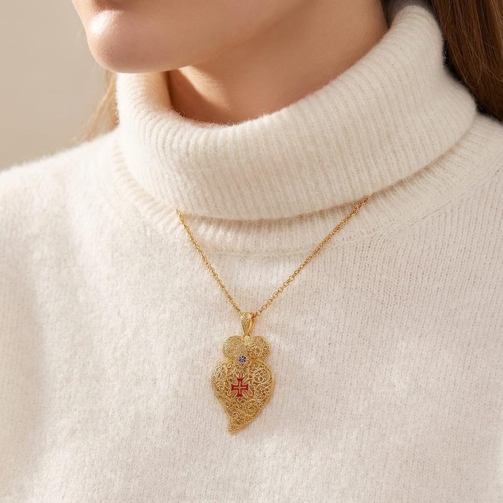 Portuguese Viana Heart Necklace with Maltese Cross | Jewelry Christmas, Mother Day Gifts Her