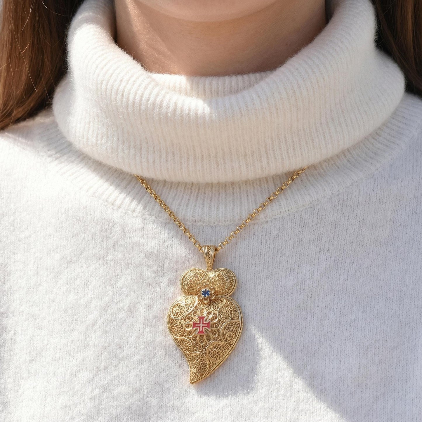 Portuguese Viana Heart Necklace with Maltese Cross XL | Jewelry Christmas, Mother Day Gifts Her