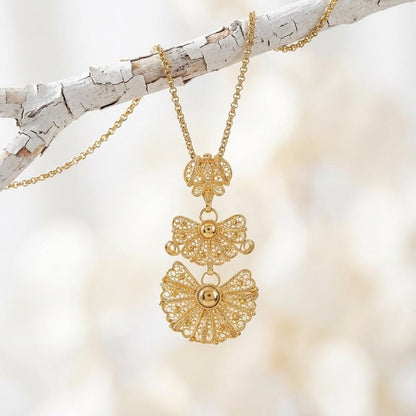 Portuguese Laça Pendant Necklace Gold Plated | Minho Filigree Jewelry Gifts for Christmas, Mother day