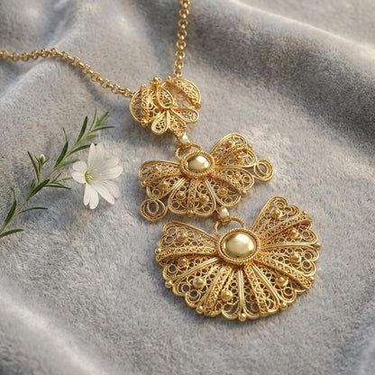 Portuguese Laça Pendant Necklace Gold Plated | Minho Filigree Jewelry Gifts for Christmas, Mother day