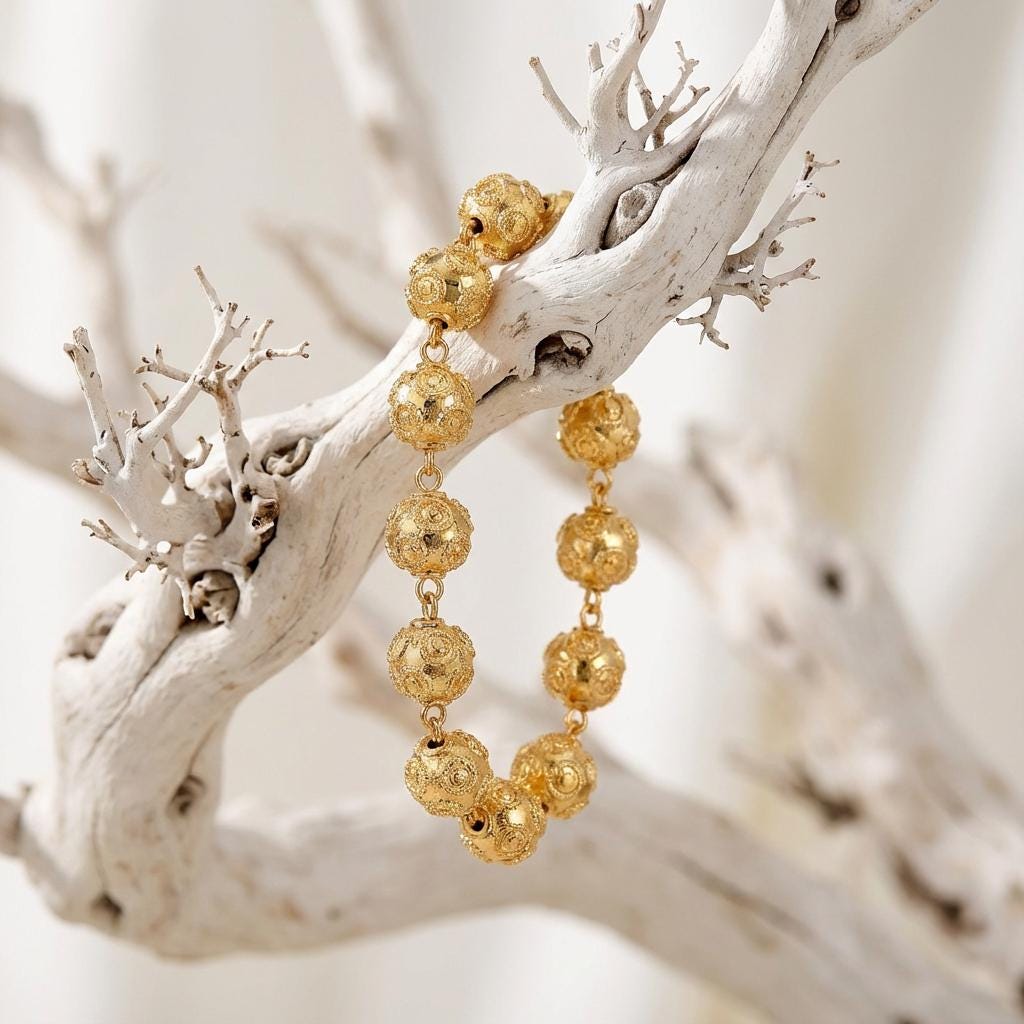 Gold-Plated Viana Beads Bracelet | Portuguese Filigree Jewelry