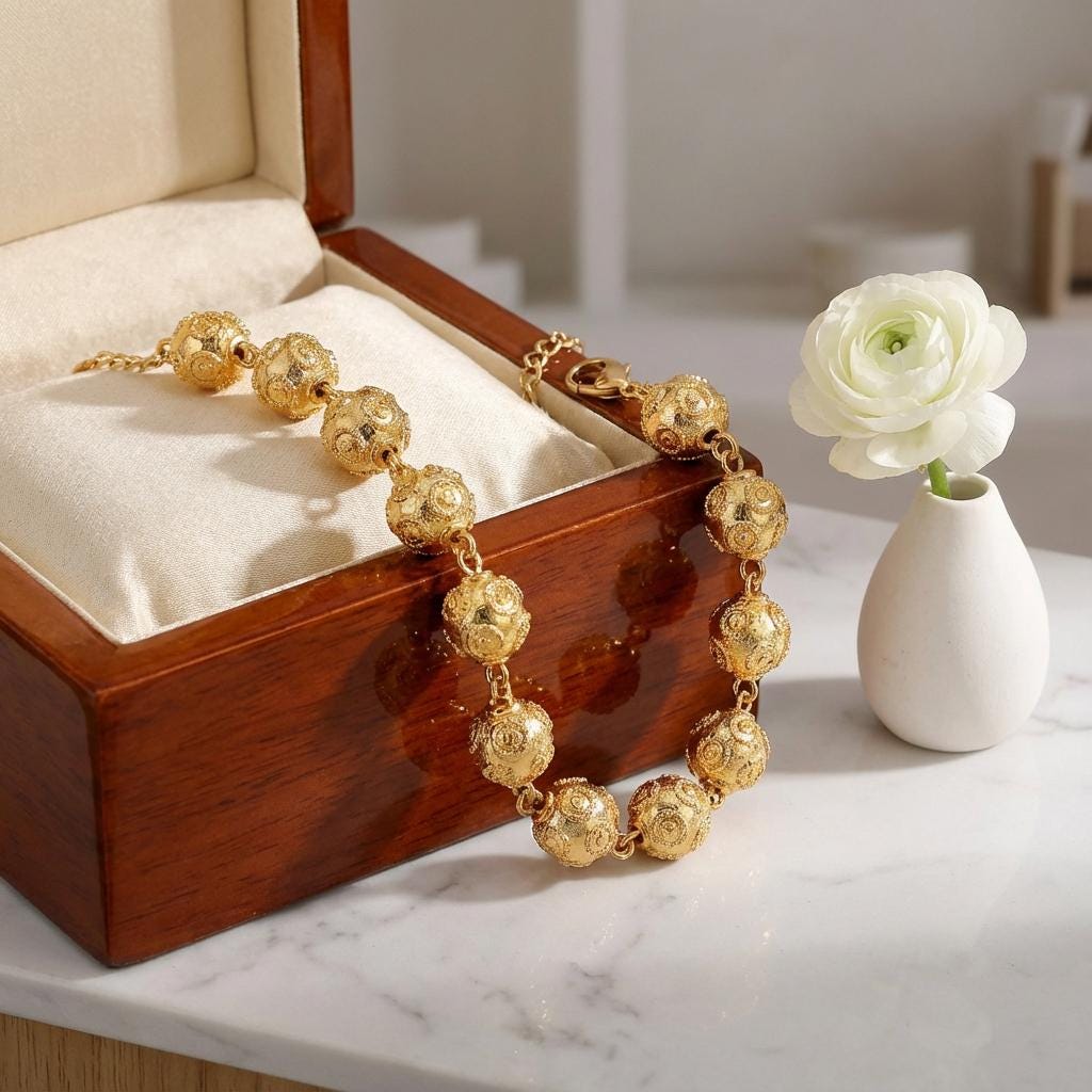 Gold-Plated Viana Beads Bracelet | Portuguese Filigree Jewelry
