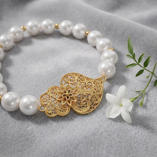 Portuguese Viana Heart and Pearls Bracelet for Christmas, Mother Day or Friend Woman Gift