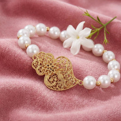 Portuguese Viana Heart and Pearls Bracelet for Christmas, Mother Day or Friend Woman Gift