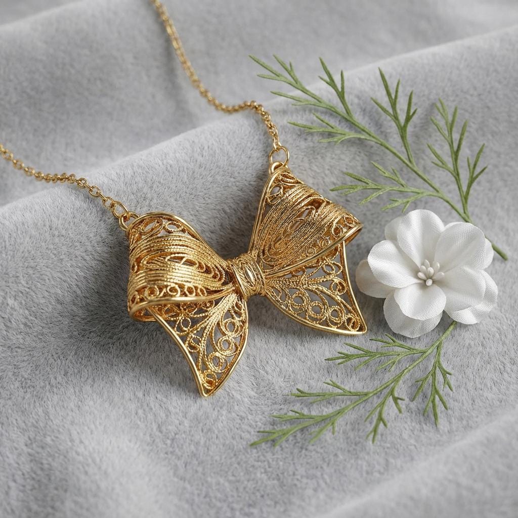 Portuguese Filigree Jewelry Necklace in Gold-Plated Stainless Steel | Jewelry Gift for Her