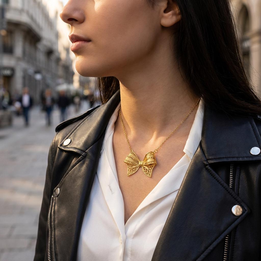 Portuguese Filigree Jewelry Necklace in Gold-Plated Stainless Steel | Jewelry Gift for Her