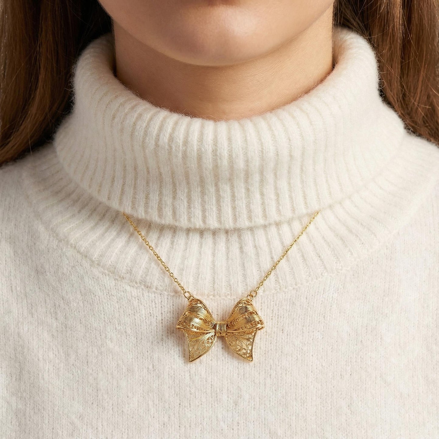 Portuguese Filigree Jewelry Necklace in Gold-Plated Stainless Steel | Jewelry Gift for Her