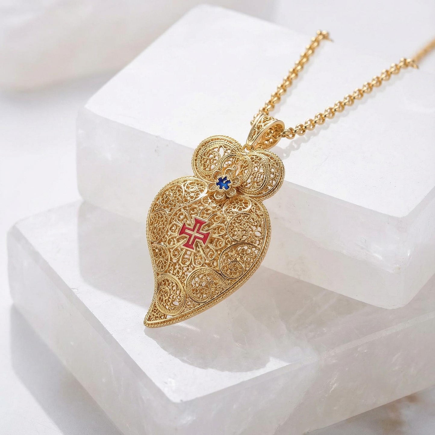Portuguese Viana Heart Necklace with Maltese Cross XL | Jewelry Christmas, Mother Day Gifts Her