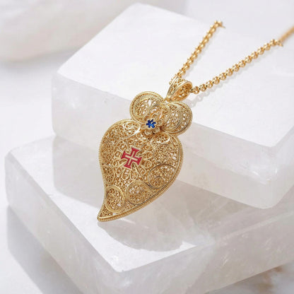 Portuguese Viana Heart Necklace with Maltese Cross XL | Jewelry Christmas, Mother Day Gifts Her