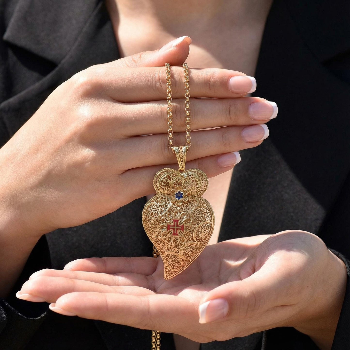 Portuguese Viana Heart Necklace with Maltese Cross XL | Jewelry Christmas, Mother Day Gifts Her