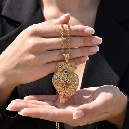Portuguese Viana Heart Necklace with Maltese Cross XL | Jewelry Christmas, Mother Day Gifts Her
