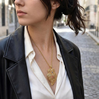 Portuguese Viana Heart Necklace with Maltese Cross XL | Jewelry Christmas, Mother Day Gifts Her