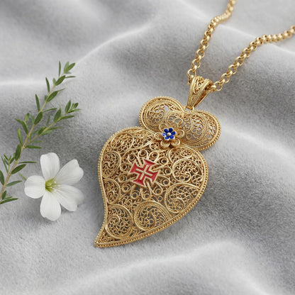Portuguese Viana Heart Necklace with Maltese Cross XL | Jewelry Christmas, Mother Day Gifts Her