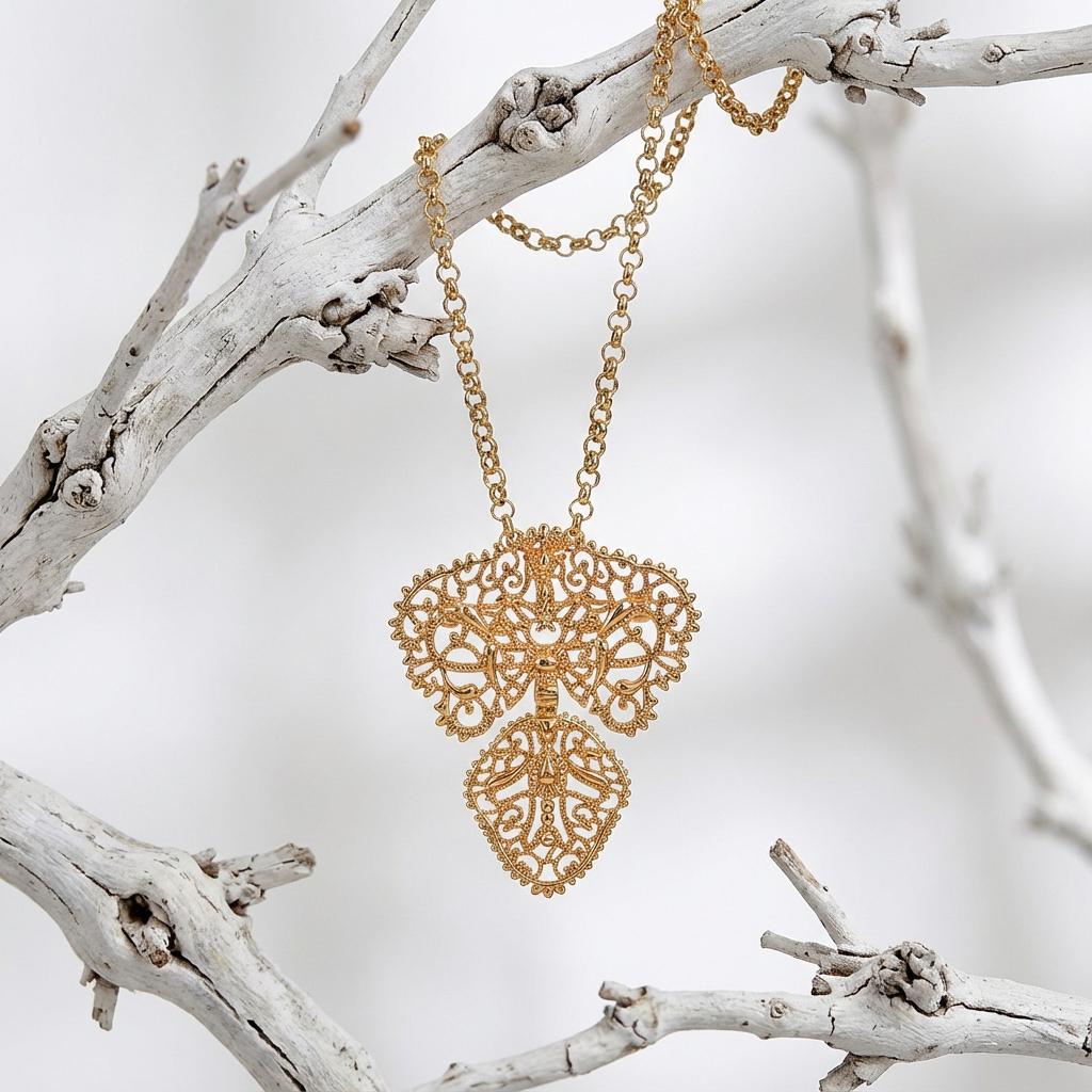 Gold Plated Portuguese Filigree Pendant Necklace | Minho Laça Jewelry