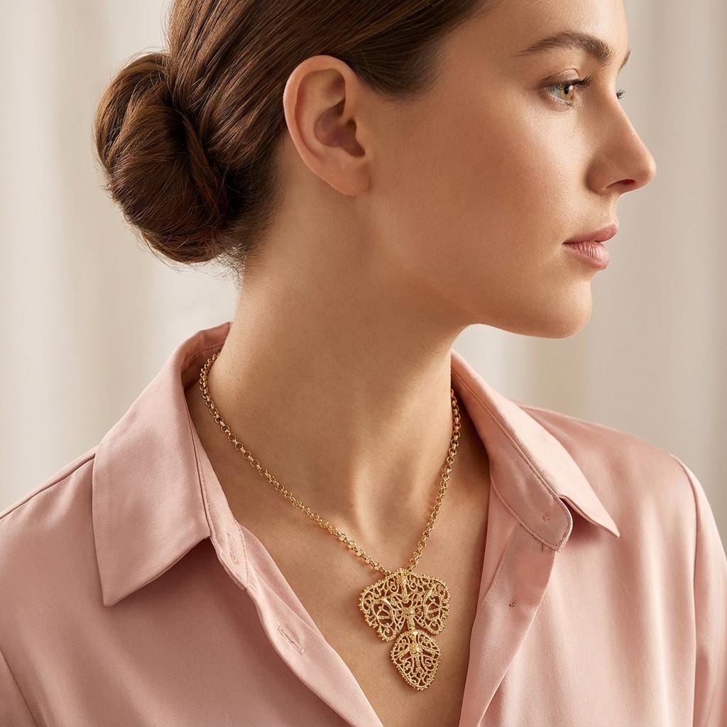 Gold Plated Portuguese Filigree Pendant Necklace | Minho Laça Jewelry