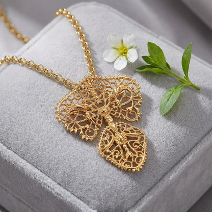 Gold Plated Portuguese Filigree Pendant Necklace | Minho Laça Jewelry
