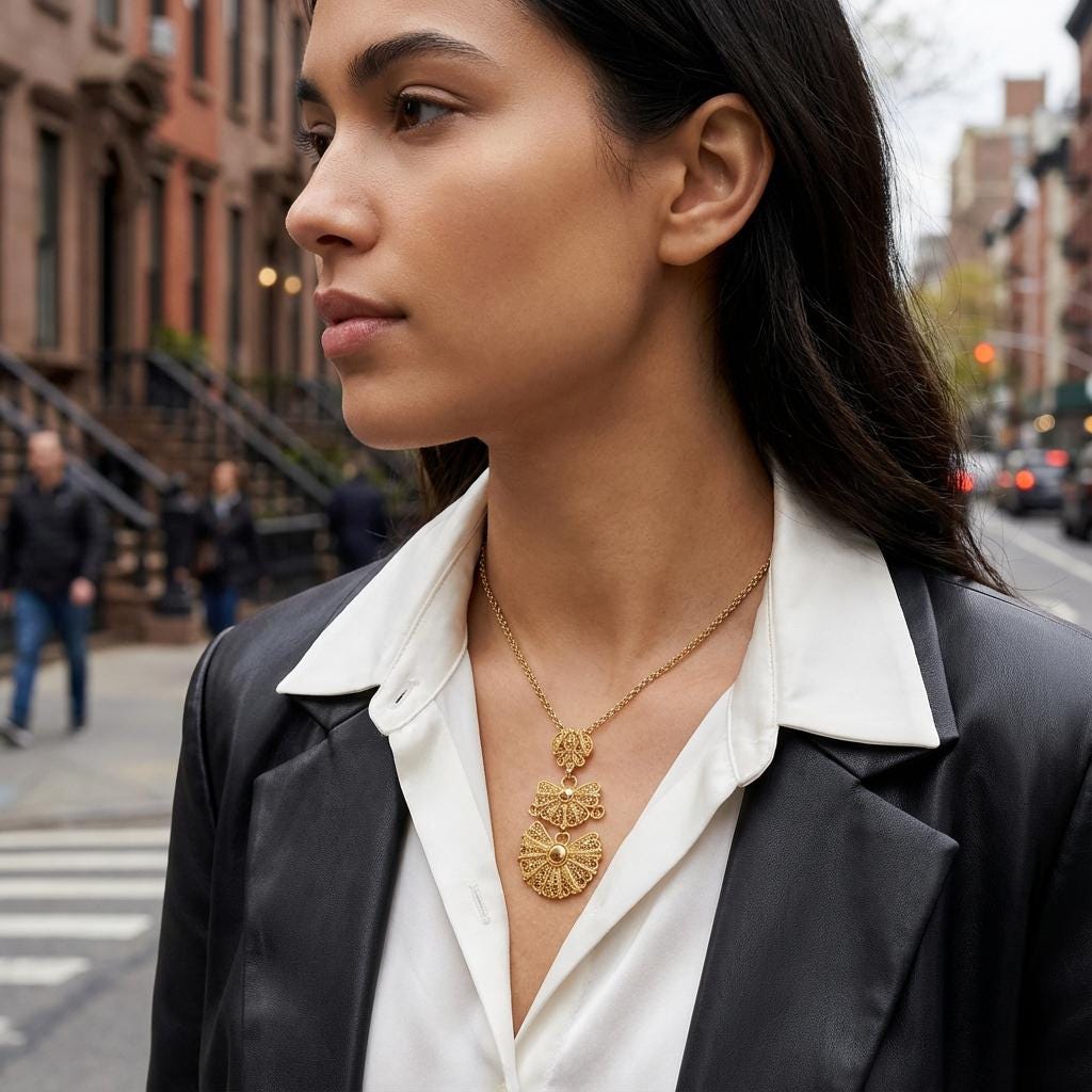 Portuguese Laça Pendant Necklace Gold Plated | Minho Filigree Jewelry Gifts for Christmas, Mother day