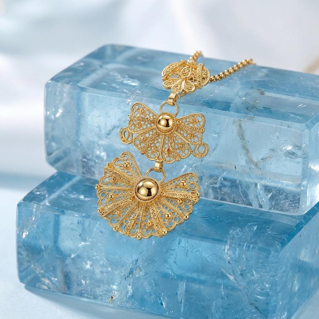 Portuguese Laça Pendant Necklace Gold Plated | Minho Filigree Jewelry Gifts for Christmas, Mother day