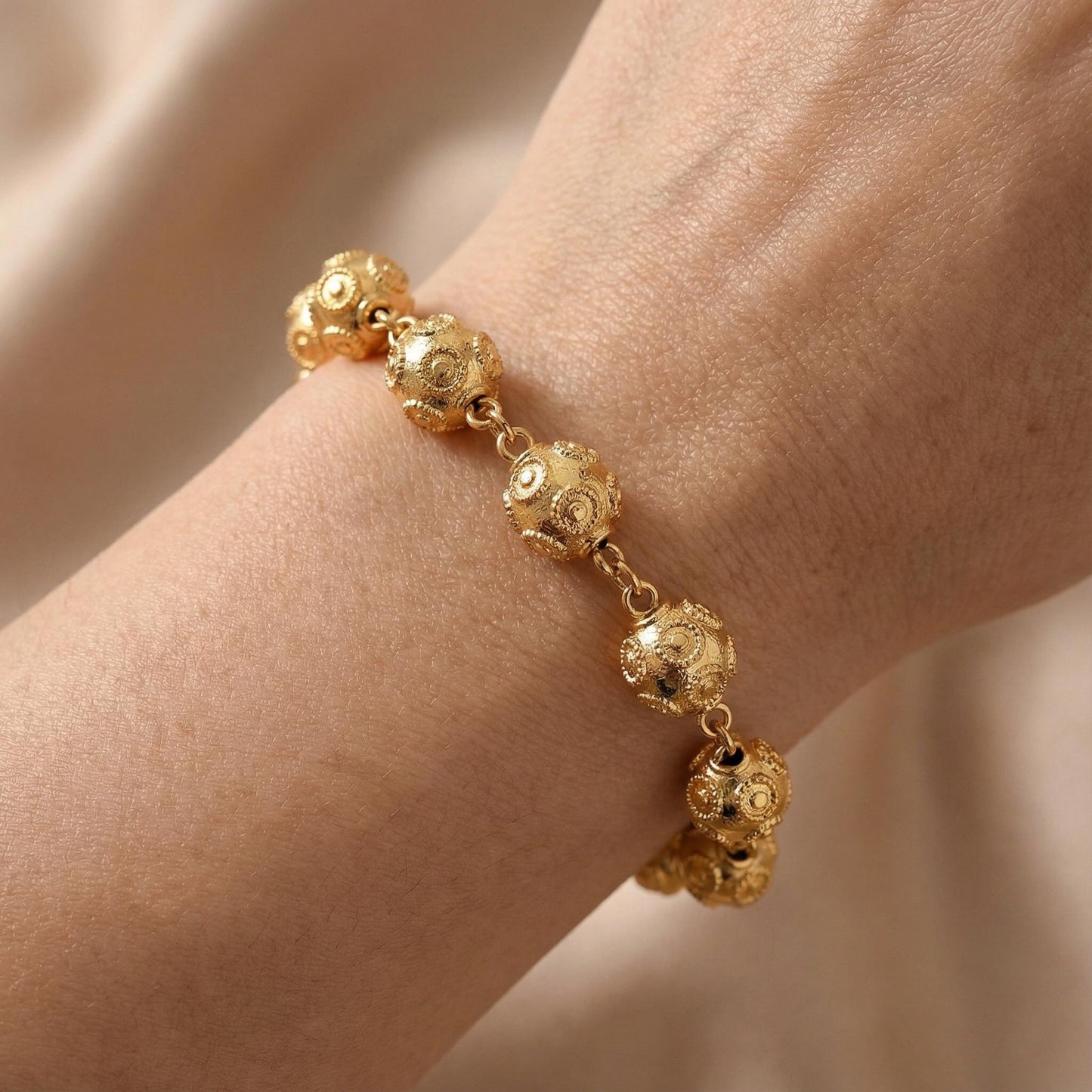 Gold-Plated Viana Beads Bracelet | Portuguese Filigree Jewelry