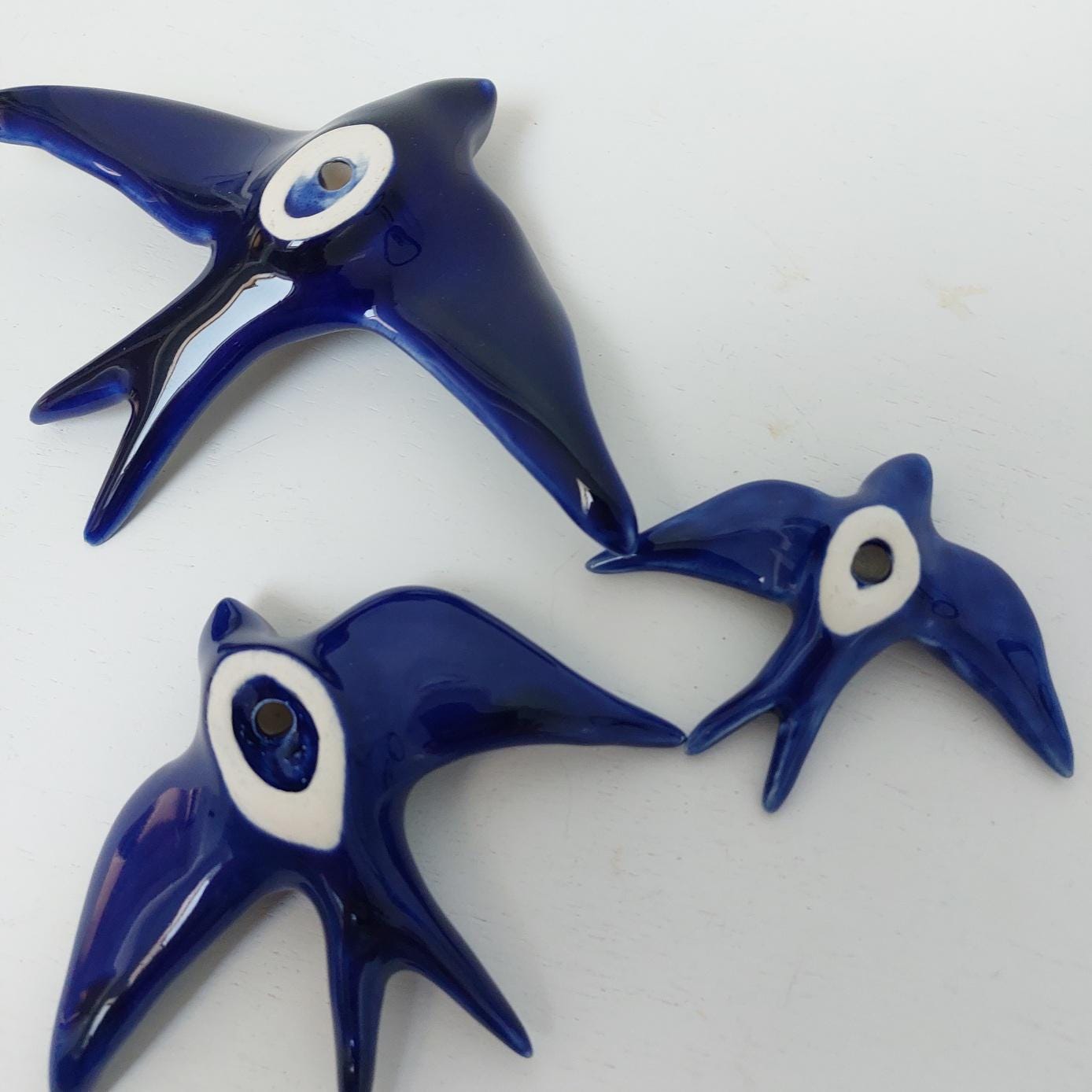 3 Set Hand-Painted Ceramic Swallow Wall Decor, Portuguese Art