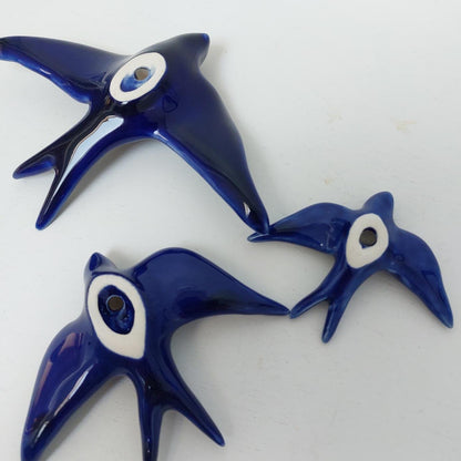 3 Set Hand-Painted Ceramic Swallow Wall Decor, Portuguese Art