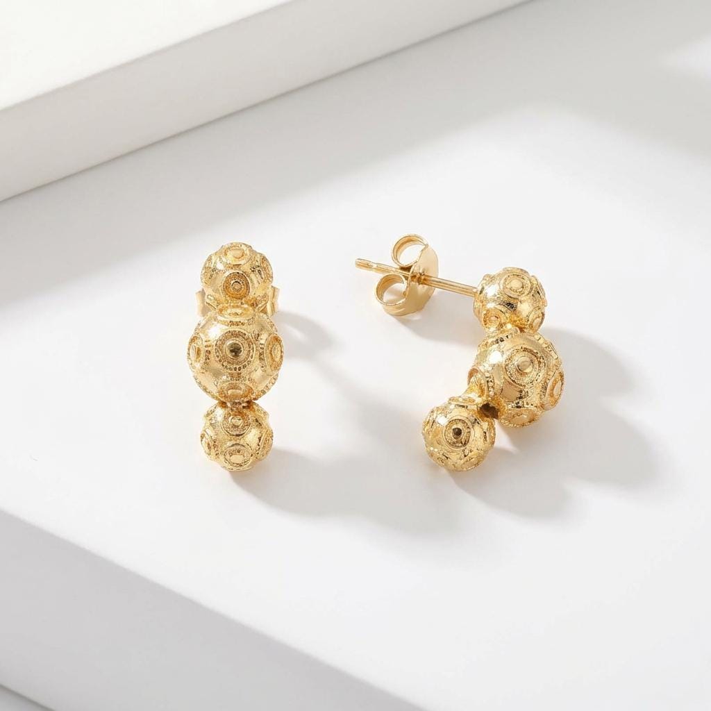 Gold-Plated Viana Balls Earrings | Portuguese Traditional Jewelry for Women