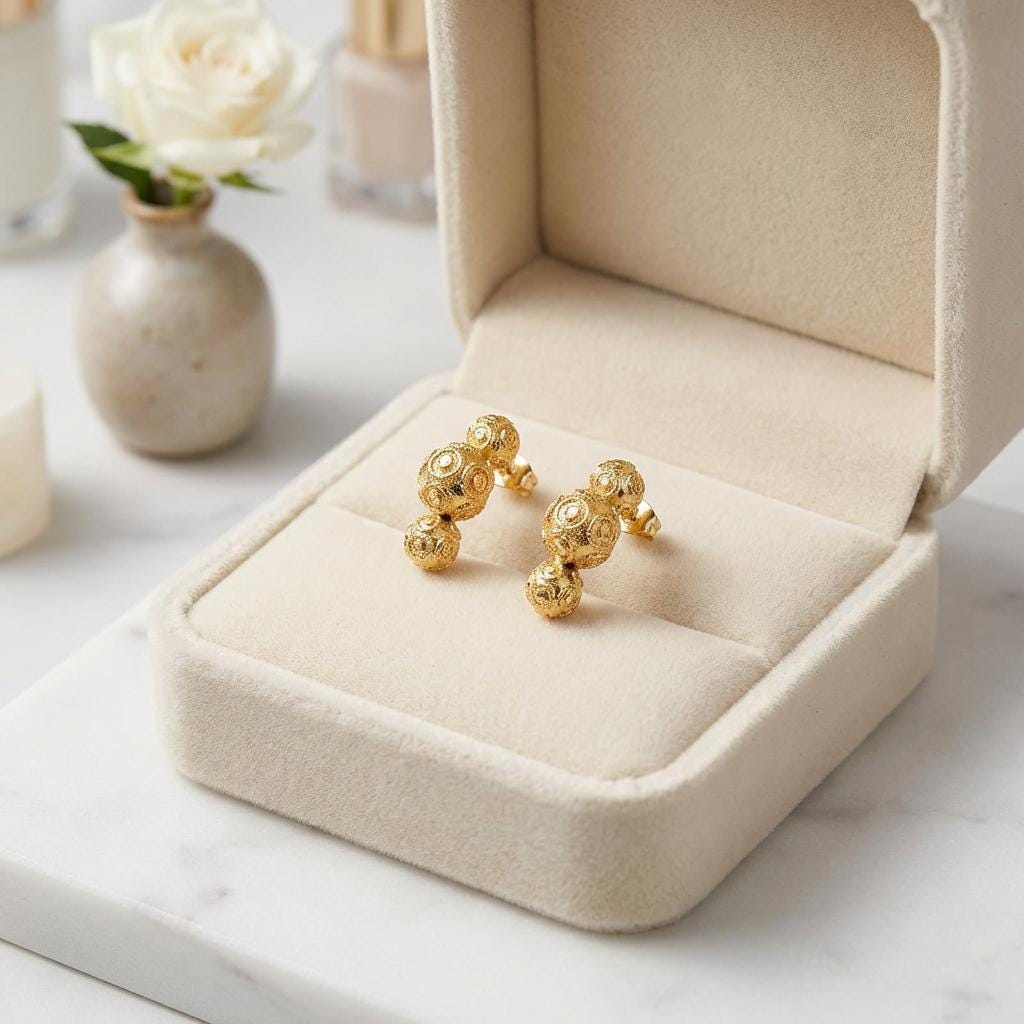 Gold-Plated Viana Balls Earrings | Portuguese Traditional Jewelry for Women