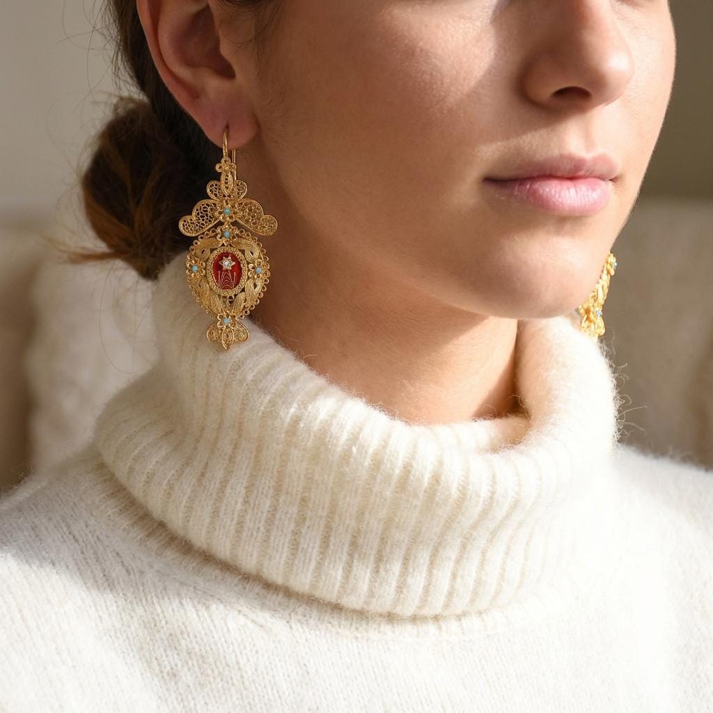 Portuguese “Custódia” Earrings | Gold-Plated Traditional Jewelry