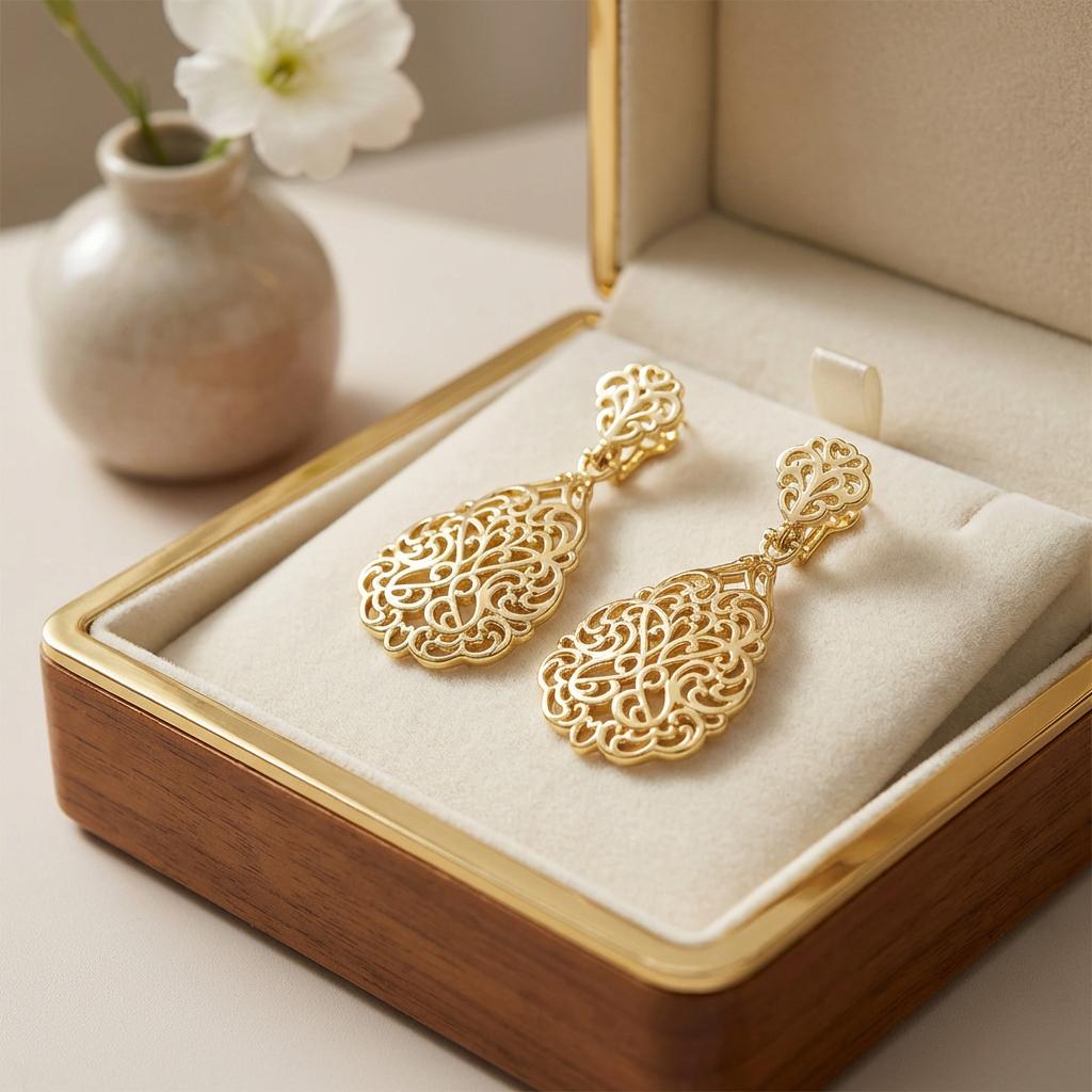 Oval Filigree Dangle Earrings • Intricate Lace-Inspired Detail • Elegant Women's Jewelry