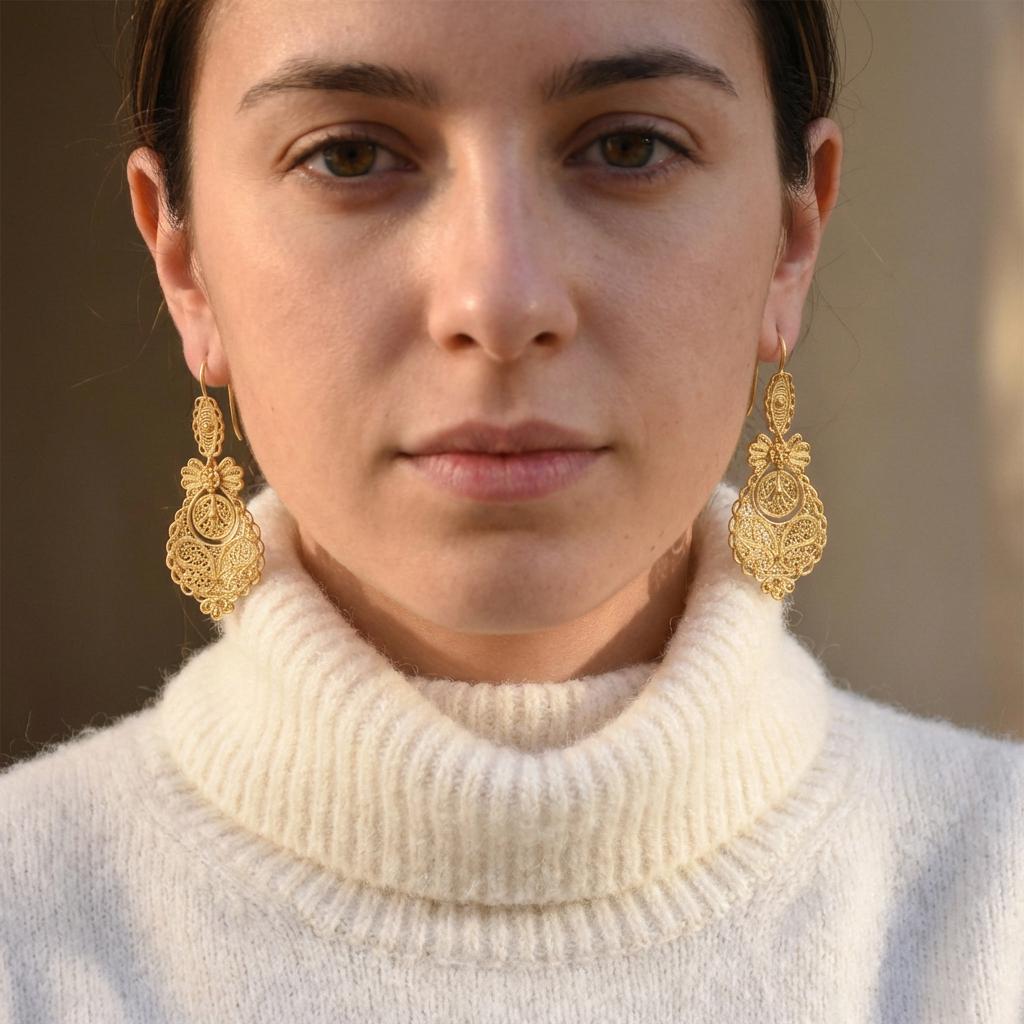 Portuguese Filigree Princesa Dangle Earrings | Traditional Elegant Jewelry