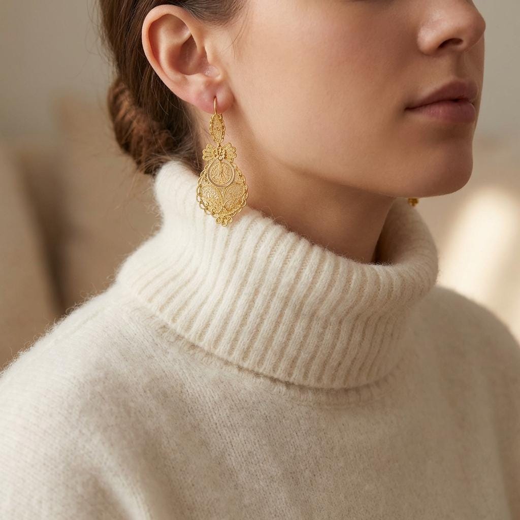 Portuguese Filigree Princesa Dangle Earrings | Traditional Elegant Jewelry