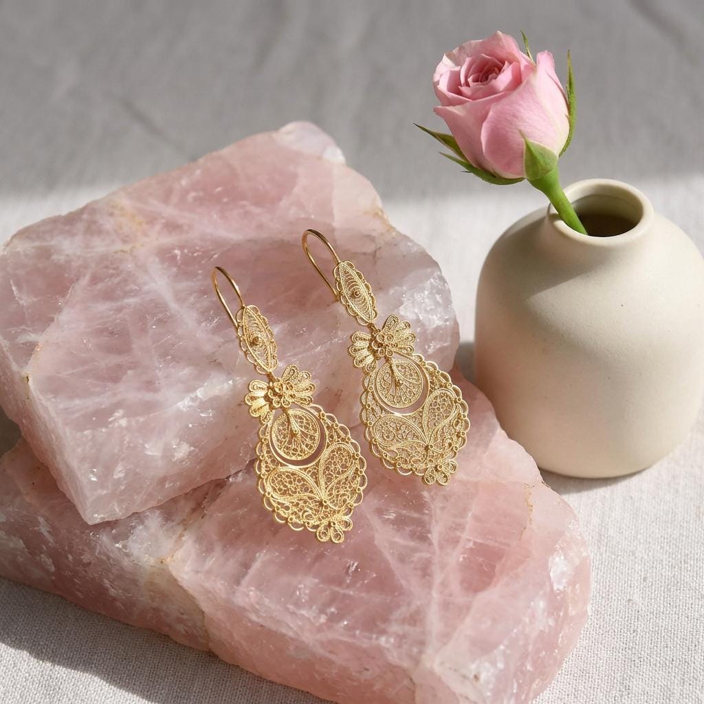 Portuguese Filigree Princesa Dangle Earrings | Traditional Elegant Jewelry